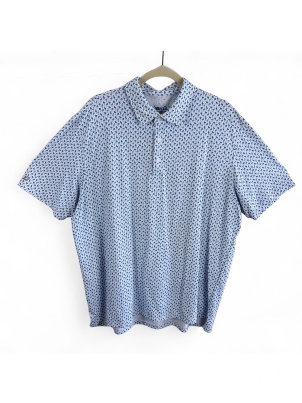 IBKUL Mens XXL Flamingo Print Performance Polo Shirt White‎ Blue UPF 50+